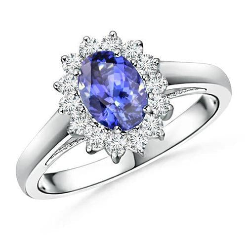 Anello Tanzanite Stile Fiore Con Diamanti 6.50 Carati Oro Bianco 14K - harrychadent.it