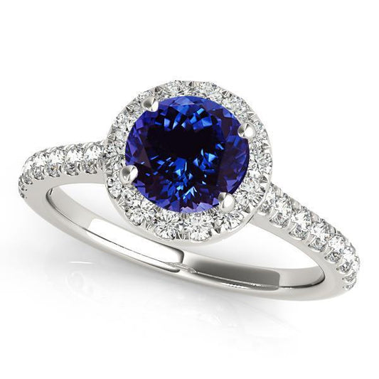 Anello Tanzanite Taglio Rotondo E Diamanti 11 Ct Oro Bianco 14K - harrychadent.it