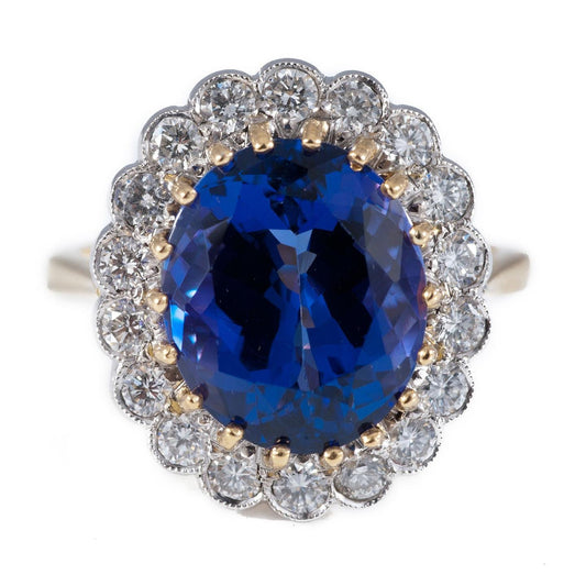 Anello Tanzanite Taglio Tondo 5.75 Carati Con Diamanti Two Tone 14K - harrychadent.it