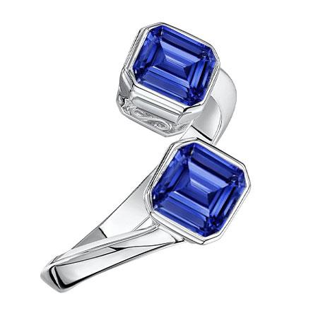 Anello in zaffiro smeraldo con 2 castoni in pietra incastonata in filigrana con gambo diviso 3 carati - harrychadent.it