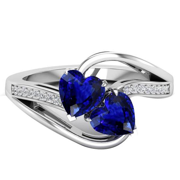 Toi et Moi 2 Stone Heart Blue Sapphire Round Diamond Ring 3.50 Carati - harrychadent.it