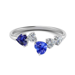 Anello Toi et Moi Cuore Diamante & Zaffiro 3.50 Carati Gioielli Donna