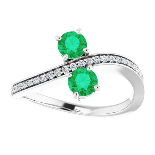Anello Toi et Moi con smeraldo verde rotondo 2.60 carati. oro bianco 14K - harrychadent.it