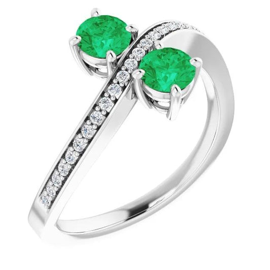 Anello Toi et Moi con smeraldo verde rotondo 2.60 carati. oro bianco 14K - harrychadent.it