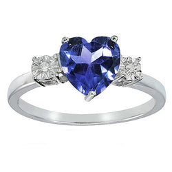 Anello Tre Pietre Forma Cuore Zaffiro Blu Tondo & Diamanti 8 Carati
