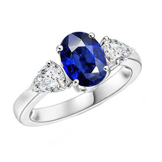 Anello Tre Pietre Ovale Zaffiro Sri Lanka e Diamanti Pera 5.50 Carati - harrychadent.it