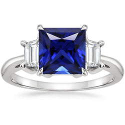 Anello Tre Pietre Princess Ceylon Zaffiro e Diamante 5.25 Carati
