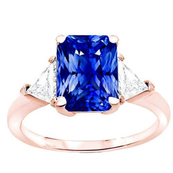 Anello Trilioni di Diamanti 3 Pietre Zaffiro Radiante Oro Rosa 3 Carati