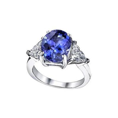 Anello Trilioni di Diamanti Trilioni di Tanzanite Ovale con tre pietre Oro 6 Carati 14K - harrychadent.it