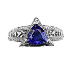 Anello Trilioni di pietre preziose in stile antico con zaffiro di Ceylon 1.50 carati d'oro