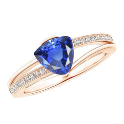 Anello Trilioni di zaffiri con gemme in oro rosa con diamante a gambo diviso 2 carati