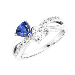 Anello Trilioni e Diamanti Rotondi Zaffiro Blu 2.50 Carati Gambo Spaccato