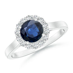 Anello Zaffiro Blu Ceylon Diamante Rotondo 2,45 Carati Oro Bianco 14K