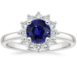 Anello Zaffiro Ceylon E Diamanti 2,20 Carati Oro Bianco 14K