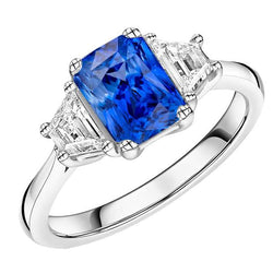 Anello Zaffiro Diamante 3 Pietre Pietre Trapezio Conico Gambo 3 Carati