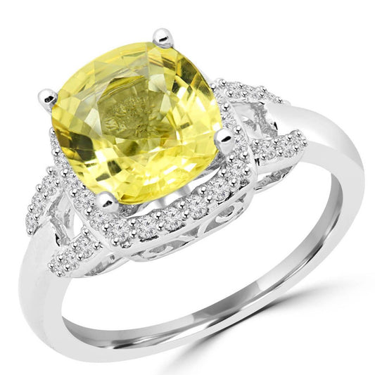 Anello Zaffiro Giallo E Diamanti 4 Carati Oro Bianco 14K - harrychadent.it