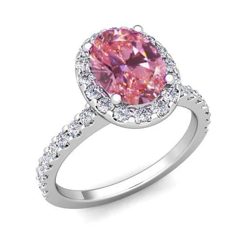 Anello Zaffiro Rosa E Diamanti 3.90 Carati Oro Bianco 14K - harrychadent.it