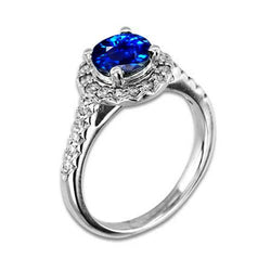 Anello Zaffiro blu Sri Lanka con diamante da 2,90 ct Oro bianco 14K