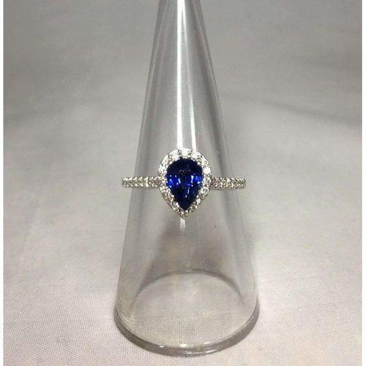 Anello Zaffiro blu dello Sri Lanka con diamante taglio a pera da 1,60 ct - harrychadent.it