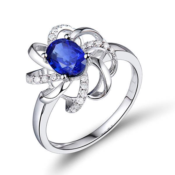 Anello a fiore con zaffiro dello Sri Lanka e diamanti da 2,50 carati WG 14K - harrychadent.it