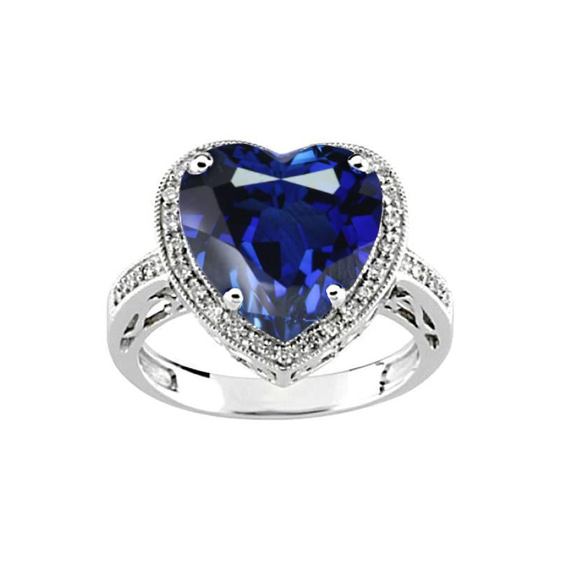 Anello a forma di cuore con zaffiro blu dello Sri Lanka e diamante 7,76 carati WG 14K - harrychadent.it