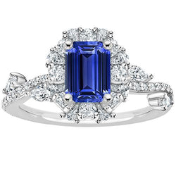 Anello a forma di fiore con smeraldo zaffiro dello Sri Lanka 5 carati e diamante