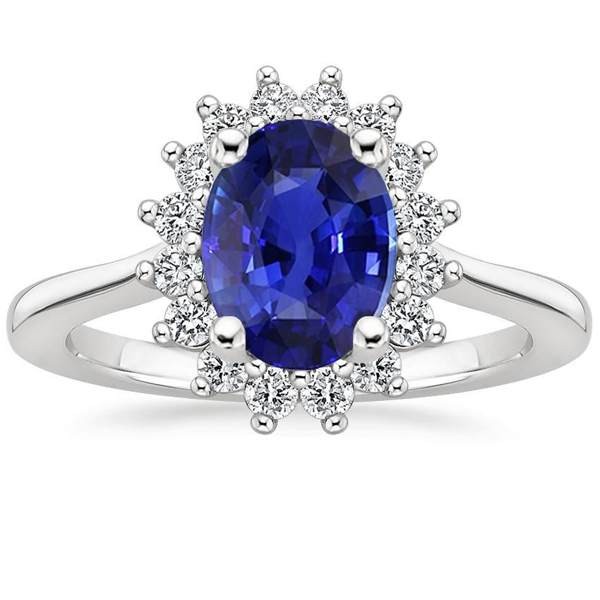 Halo Diamond Ring Flower Style Ceylon Sapphire 4 carati - harrychadent.it