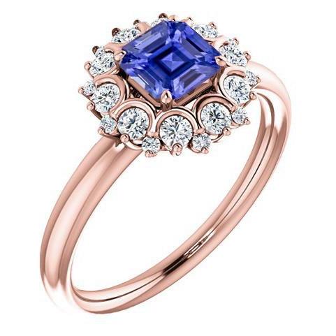 Anello Halo in oro rosa Asscher Cut Ceylon Sapphire Flower Style 3 carati - harrychadent.it