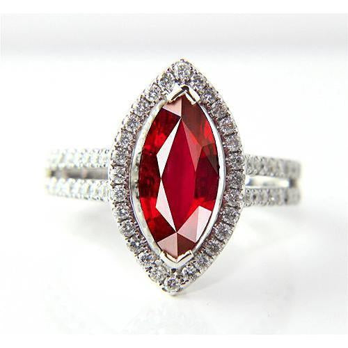 Anello a forma di marquise con rubini rossi e diamanti, gioielli in oro bianco da 4,50 carati - harrychadent.it
