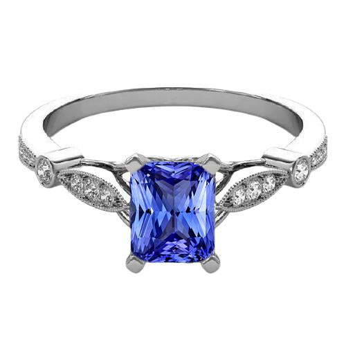 Anello a forma di raggiante con gemma di zaffiro blu gambo Milgrain 2.50 carati - harrychadent.it