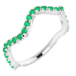 Anello a forma libera da 3 carati con gambo verde con pietre di smeraldo oro bianco 14K