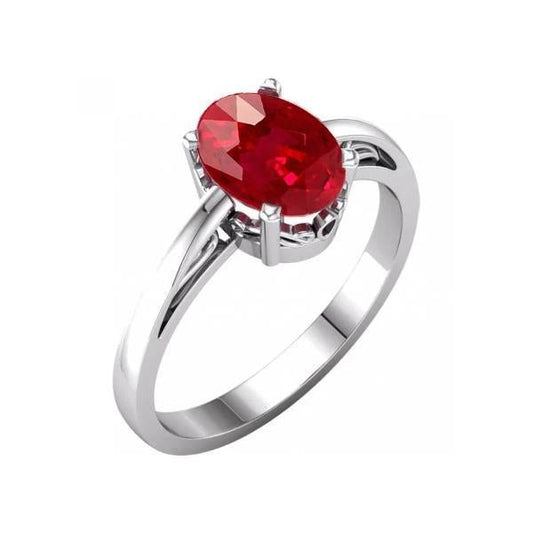 Anello a griffe taglio ovale con rubino rosso da 2 carati 14K WG - harrychadent.it