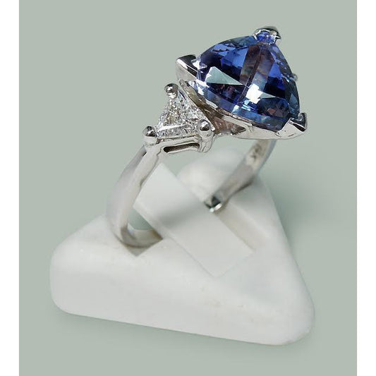Anello a tre pietre con diamante blu a taglio brillante 6,5 carati WG 14K - harrychadent.it