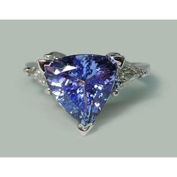 Anello a tre pietre con diamante blu a taglio brillante 6,5 carati WG 14K