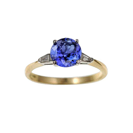 Anello a tre pietre con tanzanite e diamanti baguette da 2.55 carati 14K - harrychadent.it