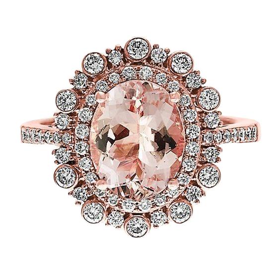 Anello anniversario con Morganite e diamanti da 10.75 ct in oro rosa 14 carati - harrychadent.it