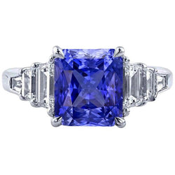 Anello anniversario con smeraldo e diamanti baguette blu zaffiro Nuovo 4 carati