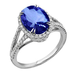 Anello anniversario con zaffiro dello Sri Lanka ovale da 4,50 carati e diamante ovale