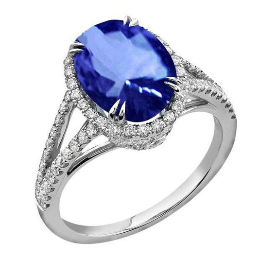 Anello anniversario con diamanti ovali con zaffiro ovale dello Sri Lanka da 4.51 carati - harrychadent.it