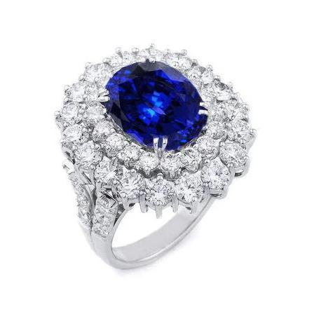 Anello anniversario in oro bianco con zaffiro blu dello Sri Lanka da 9.75 ct e diamanti - harrychadent.it