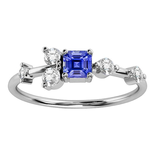 Anello anniversario in oro con diamanti tondi e zaffiro taglio Asscher 2.50 carati - harrychadent.it