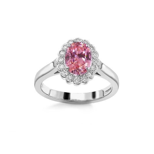 Anello anniversario in oro con zaffiro rosa da 2.50 ct e diamanti rotondi - harrychadent.it