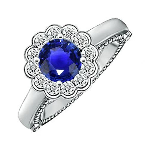 Anello di diamanti in stile antico Halo Flower Style Blue Sapphire 2.50 carati - harrychadent.it
