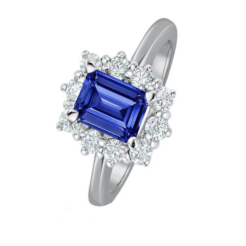 Anello aureola con diamante rotondo stile fiore zaffiro blu smeraldo 4.50 carati - harrychadent.it