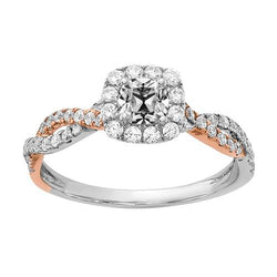 Anello bicolore Halo Old Mine Cut Diamante Ring gambo ritorto 2,50 carati