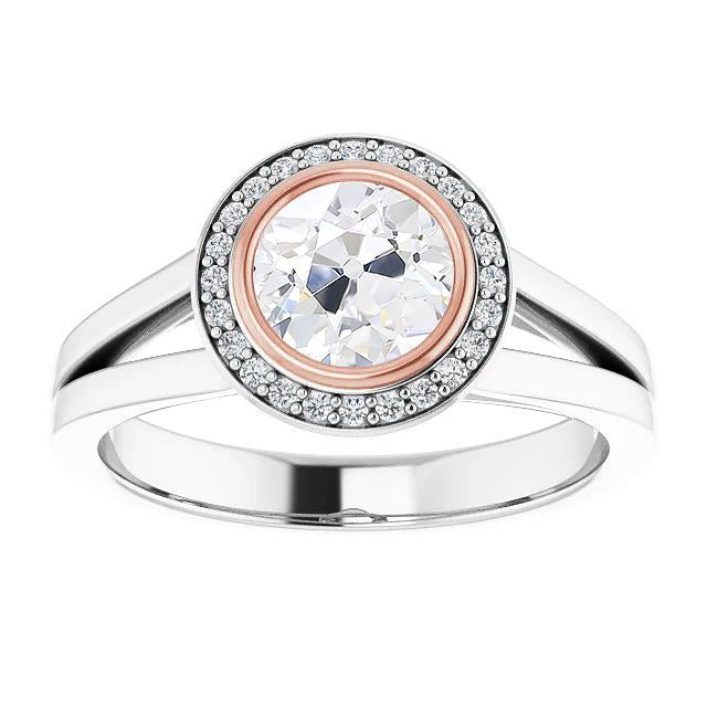 Anello bicolore Halo vecchio minatore Diamante Ring Set castone con gambo diviso 3,75 carati - harrychadent.it