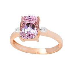 Anello bicolore con Kunzite rosa grande 27,10 carati e diamanti