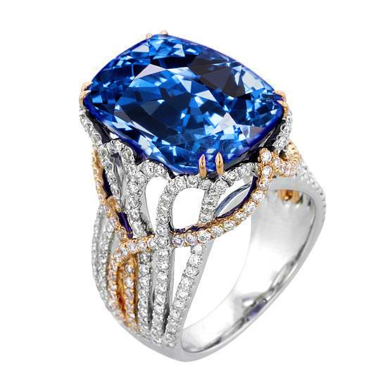 Anello bicolore con zaffiro blu di Ceylon e diamanti da 8.51 ct - harrychadent.it