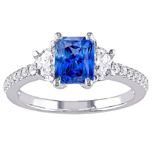 Anello in zaffiro blu con 3 pietre a mezza luna e diamanti con accenti 3 carati - harrychadent.it