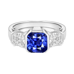 Anello con 3 carati di zaffiro dello Sri Lanka Asscher Diamond 3 gioielli in oro con pietre
